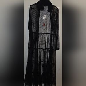 Black Sheer Polka Dot Long Dress